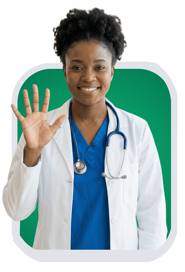 Healthcare professional showing five fingers